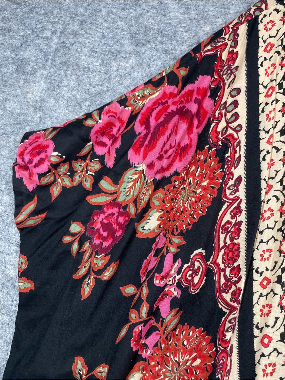 Angie Floral Boho Kimono Cardigan Black Pink Festival Resort Layering Size M - Picture 9 of 14